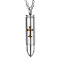 Silver Cremation Bullet w/ Cross Necklace 