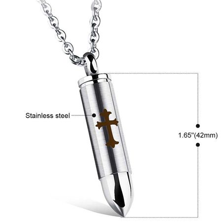 Silver Bullet Cremation Ash Necklace w/ Cross