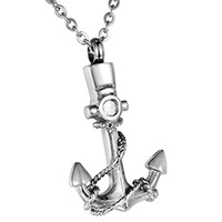 Anchor with Rope Cremation Urn Pendant - Stainless Steel