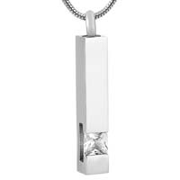 Urn Necklace for Ashes with Crystal Inlay - Stainless Steel