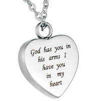 Memorial Urn Necklace God Has you in His Arms 