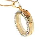 Floating Locket Gold Rhinestone Memories & Chain