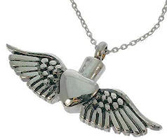 Angel Wing Heart Urn Necklace for Ashes 