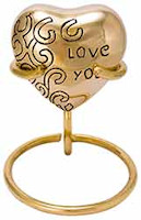 Heart Cremation Mini Urn - Love You - Brass 