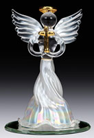 White Glass Angel with Gold Cross Statue