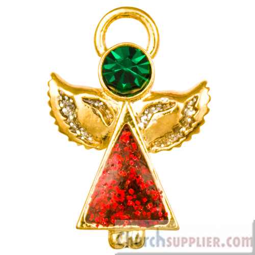 Christmas Angel  Pin With Red Austrian Crystal