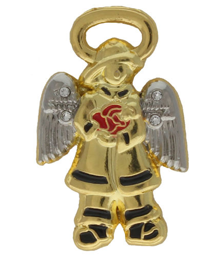Firefighter Guardian Angel Pin Silver Red