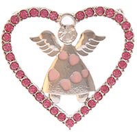 Pink Rhinestone Heart Brooch and Angel Pin