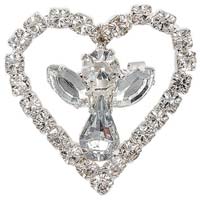 Silver Rhinestone Angel in Heart Pin