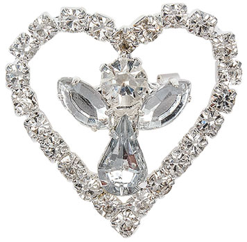 Rhinestone Heart With Angel Pin