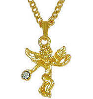 Gold Angel Necklace with Crystal Stone