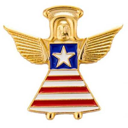 US Angel With Flag  Star Lapel Pin