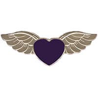 Dark Purple Heart With Angel Wings Pin