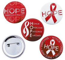 Hope Red Ribbon Buttons, Red Ribbon Pins, AIDS Awareness Pins (Pkg of 12)