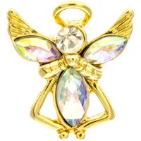 Gold Guardian Angel Brooch Pin with Crystal Accents