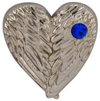 Folded Angel Wings Silver Heart Pin with Crystal