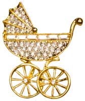 Rhinestone Baby Stroller Brooch