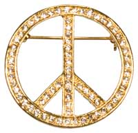 Rhinestone Peace Sign Brooch Gold