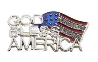 God Bless America with Rhinestone American Flag Pin