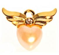 Angel Wings with Pearl Heart Pin Gold