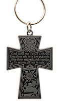 Police Officer Prayer Cross Keychain