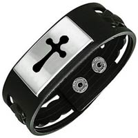 Wide Rubber Bracelet - Stainless Steel Cross