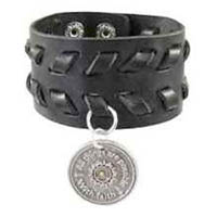 Black Leather Wristband with Mustard Seed Coin