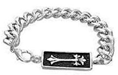 Fleur-de-lis Cross Watch-Style Stainless Steel Bracelet