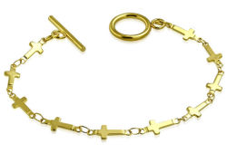 Latin Cross Link Chain  Bracelet Gold Plated Stainless Steel