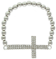 Sideways Rhinestone Cross Stretch Bead Bracelet