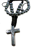 Two Beaded Crucifix Bracelets Black Hematite