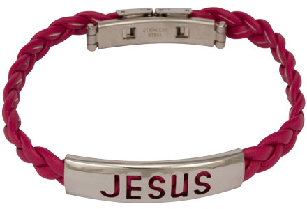 Jesus Stainless Steel Faux-leather Bracelet