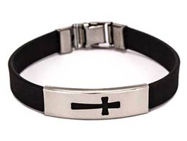 Black Cross Bracelet Silicone & Stainless Steel