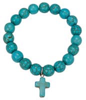 Turquoise Bead Bracelet with Cross