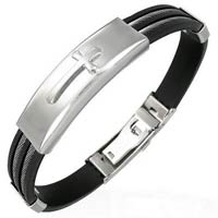 Cross Stainless Steel & Silicone Rubber Bracelet