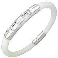 Cross Stainless Steel White Silicone Rubber Bracelet