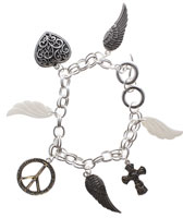 Charm Bracelet Silver Angel Wings Cross