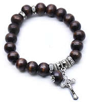 Wood Beaded Bracelet with Crucifix - Catholic Bracelet