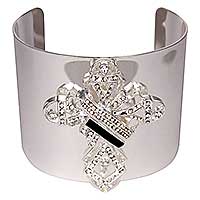 Rhinestone Cross Wide Bangle Bracelet Larger Diameter