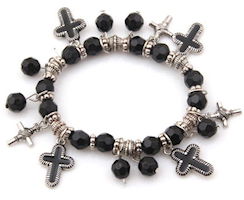 Crosses Beaded Charm Bracelet, Silver