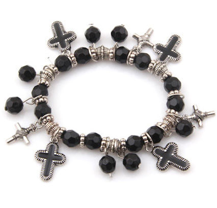 Cross Beaded Charm Bracelet, Silver