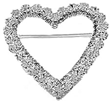 Silver Rhinestone Heart Brooch Pin