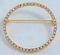 Circle Crystal Brooch Pin Gold 