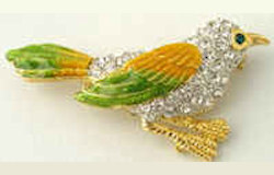 Gold Bird Rhinestone Brooch