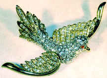 Large Dove Rhinestone Gold Brooch Pin