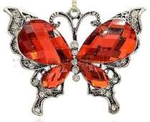 Crystal Rhinestone Butterfly Pendant Red