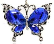 Crystal Rhinestone Butterfly Pendant Blue