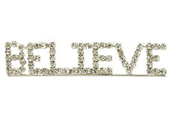 Believe  Rhinestone Brooch Pin Silver