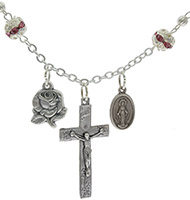 Crucifix, Rose Charm & Miraculous Medal Necklace