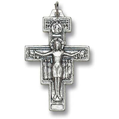 Lumen Mundi 3-inch Silver Tone Pope Francis of Assisi Crucifix Pendant Necklace 